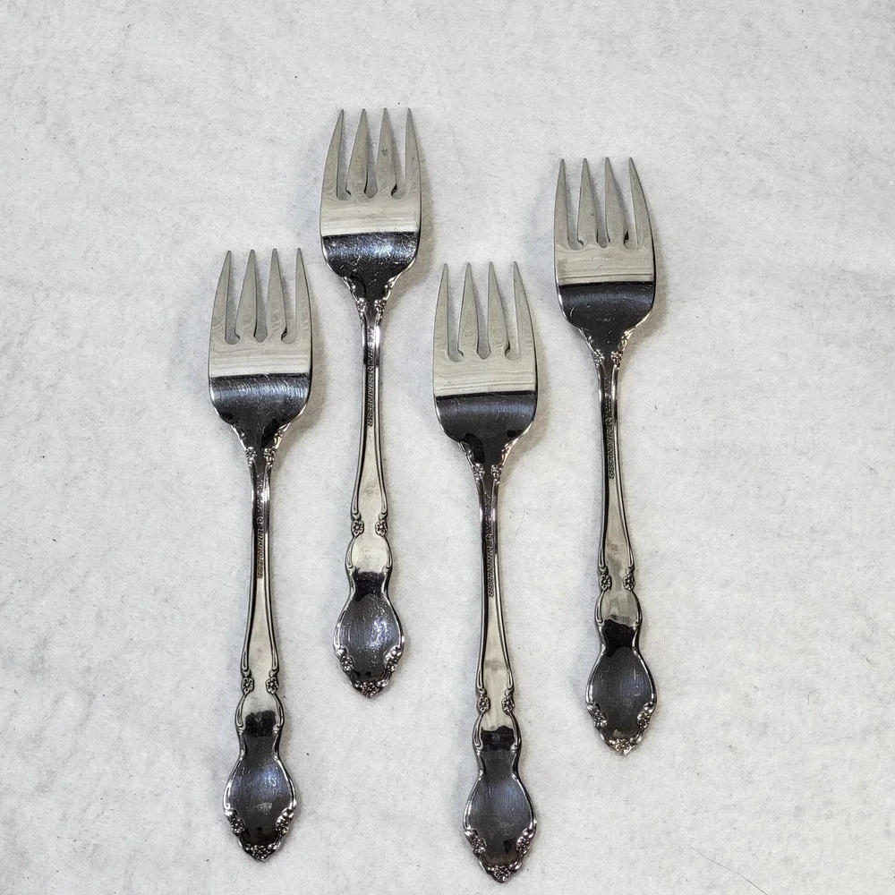 Oneida Dover Stainless Steel Cocktail Seafood Forks Set of 4 Floral Scroll 6